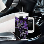 Australia Opal Tumbler With Handle Aussie Lizard With Aboriginal Art - Purple