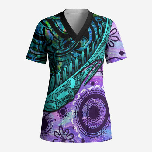 New Zealand Paua Shell With Australia Opal Unique Combine Scrub Top - Aussie Hoodie