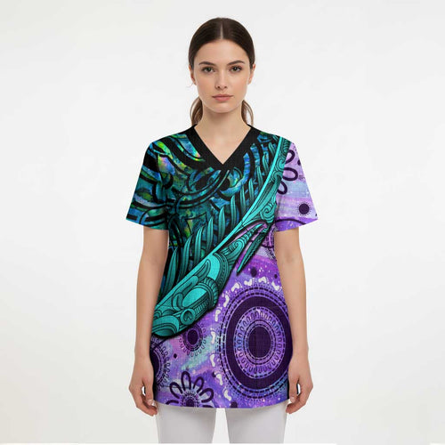 New Zealand Paua Shell With Australia Opal Unique Combine Scrub Top - Aussie Hoodie