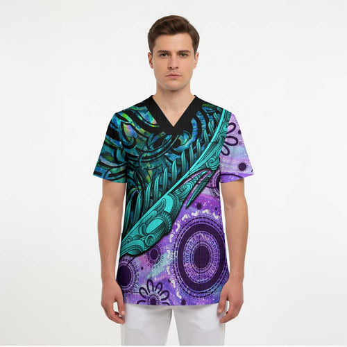 New Zealand Paua Shell With Australia Opal Unique Combine Scrub Top - Aussie Hoodie