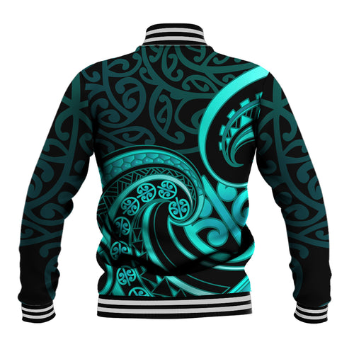 Turquoise New Zealand Mangopare Baseball Jacket Aotearoa Maori Koru Style