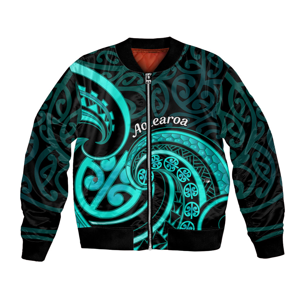Turquoise New Zealand Mangopare Bomber Jacket Aotearoa Maori Koru Style