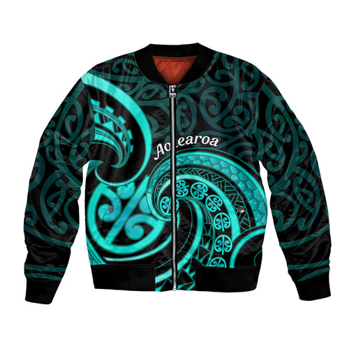 Turquoise New Zealand Mangopare Bomber Jacket Aotearoa Maori Koru Style