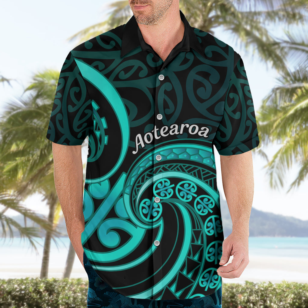Turquoise New Zealand Mangopare Hawaiian Shirt Aotearoa Maori Koru Style