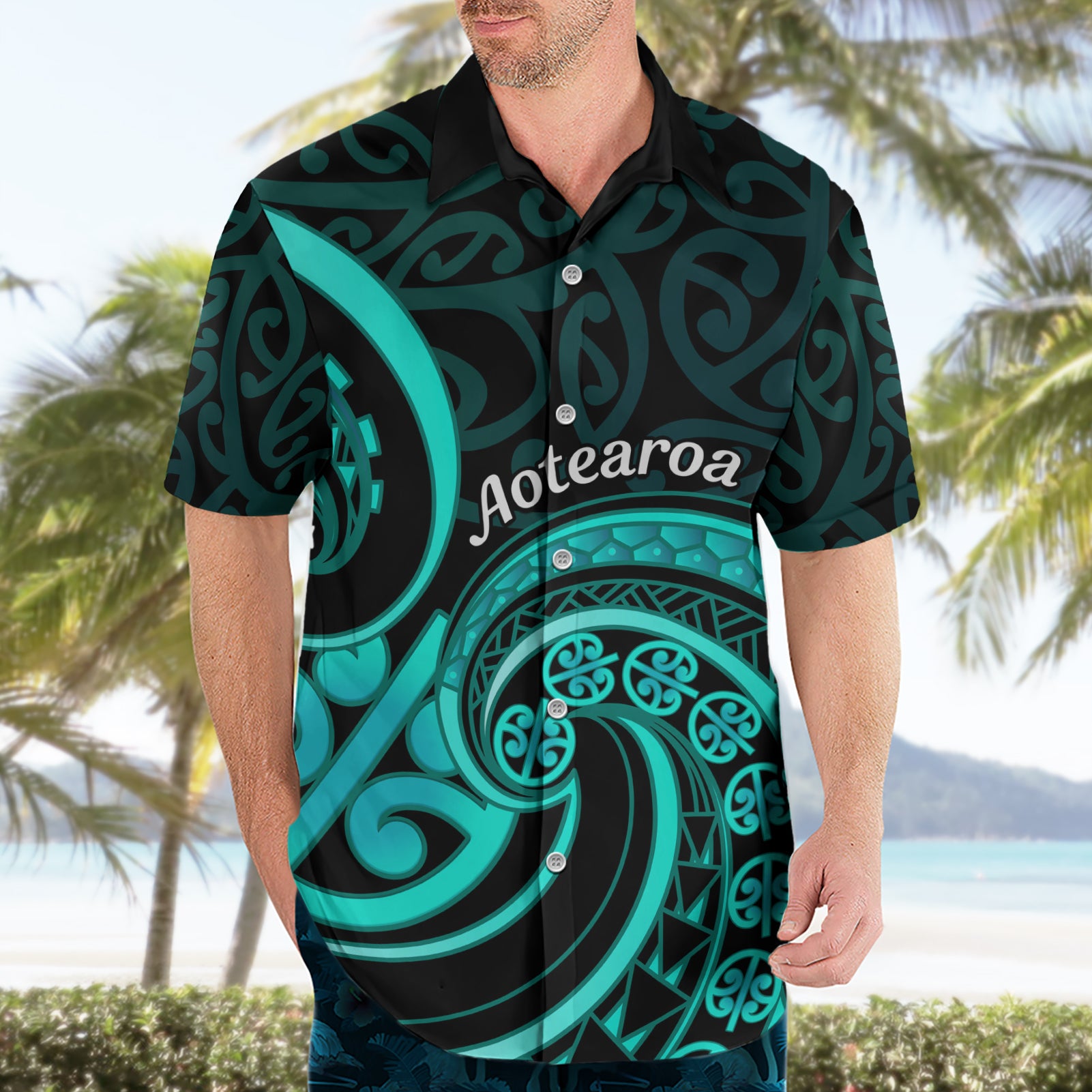 Turquoise New Zealand Mangopare Hawaiian Shirt Aotearoa Maori Koru Style