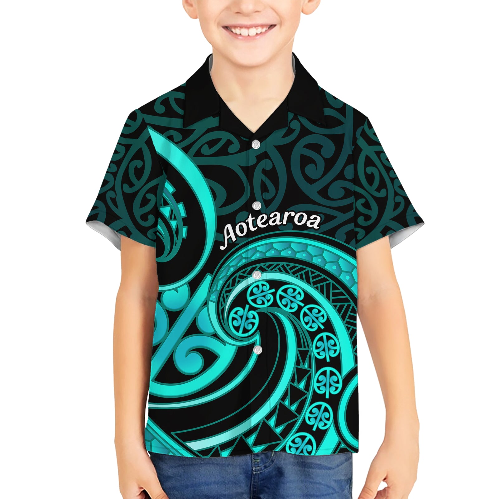 Turquoise New Zealand Mangopare Hawaiian Shirt Aotearoa Maori Koru Style