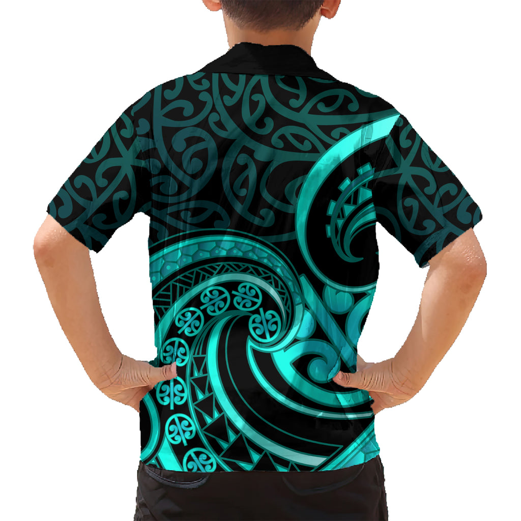 Turquoise New Zealand Mangopare Hawaiian Shirt Aotearoa Maori Koru Style