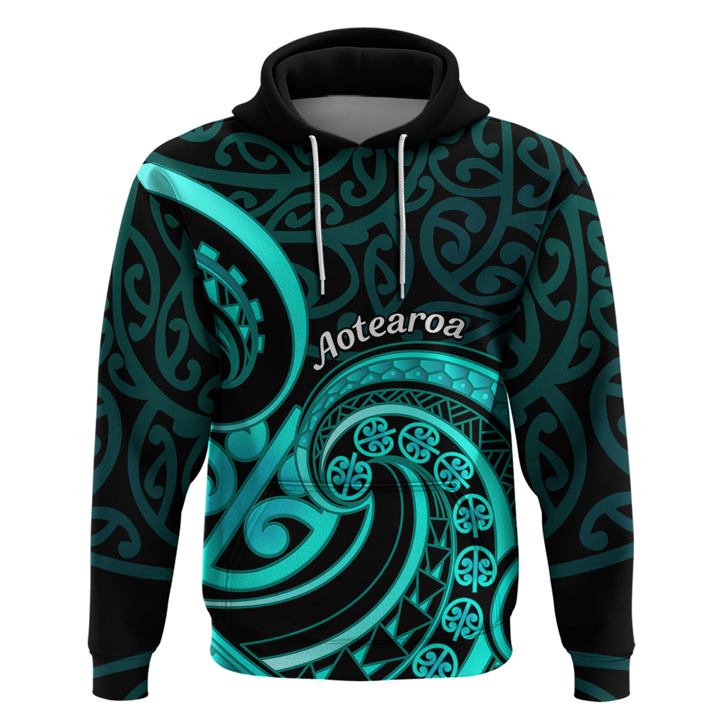 Turquoise New Zealand Mangopare Hoodie Aotearoa Maori Koru Style
