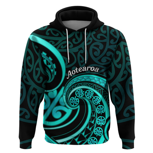 Turquoise New Zealand Mangopare Hoodie Aotearoa Maori Koru Style