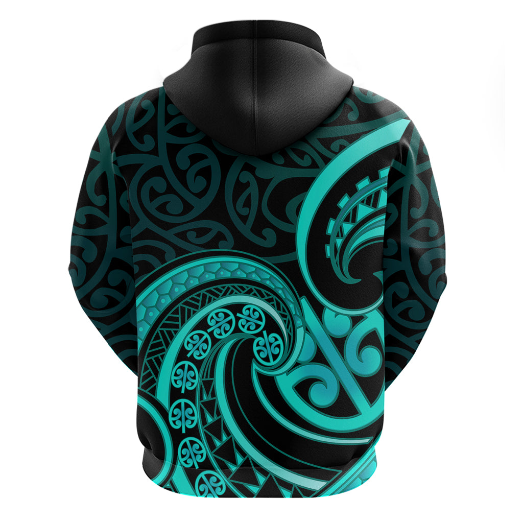 Turquoise New Zealand Mangopare Hoodie Aotearoa Maori Koru Style