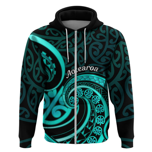 Turquoise New Zealand Mangopare Hoodie Aotearoa Maori Koru Style