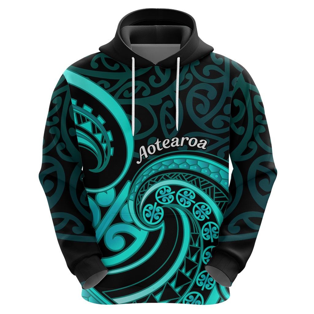 Turquoise New Zealand Mangopare Hoodie Aotearoa Maori Koru Style