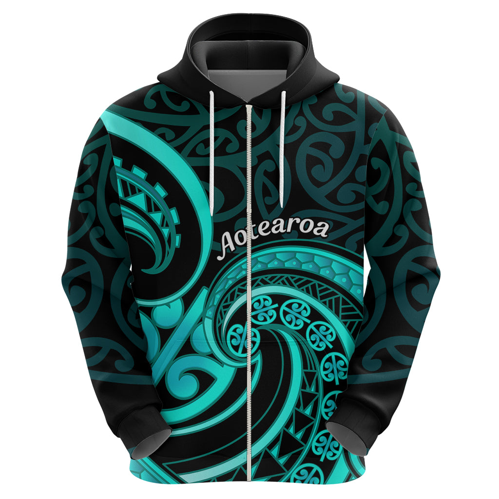 Turquoise New Zealand Mangopare Hoodie Aotearoa Maori Koru Style
