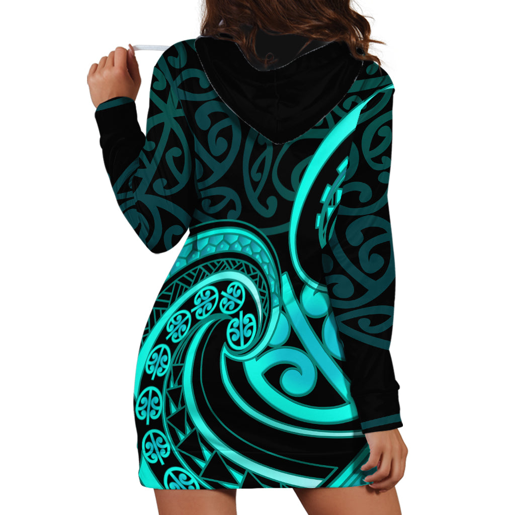 Turquoise New Zealand Mangopare Hoodie Dress Aotearoa Maori Koru Style