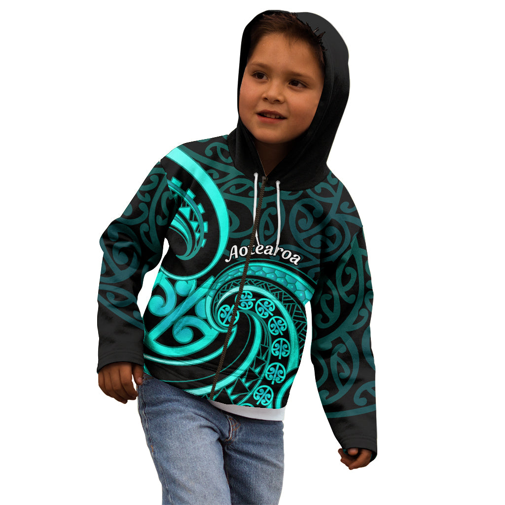 Turquoise New Zealand Mangopare Kid Hoodie Aotearoa Maori Koru Style
