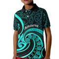 Turquoise New Zealand Mangopare Kid Polo Shirt Aotearoa Maori Koru Style