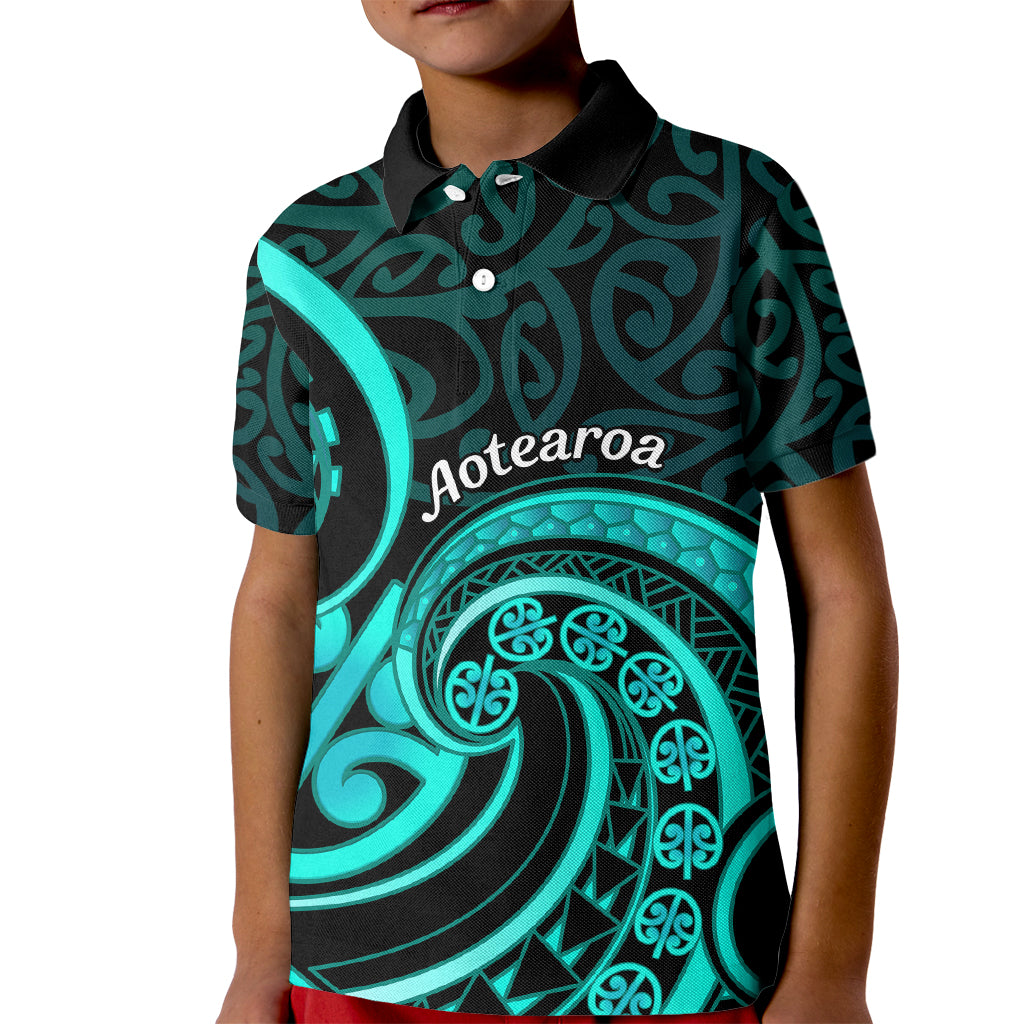 Turquoise New Zealand Mangopare Kid Polo Shirt Aotearoa Maori Koru Style