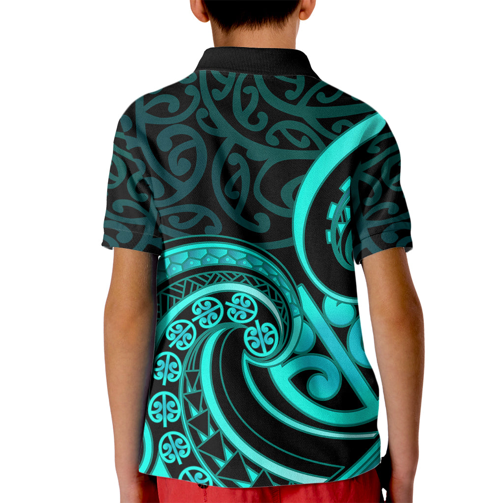 Turquoise New Zealand Mangopare Kid Polo Shirt Aotearoa Maori Koru Style