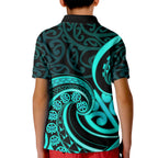 Turquoise New Zealand Mangopare Kid Polo Shirt Aotearoa Maori Koru Style
