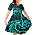 Turquoise New Zealand Mangopare Kid Short Sleeve Dress Aotearoa Maori Koru Style