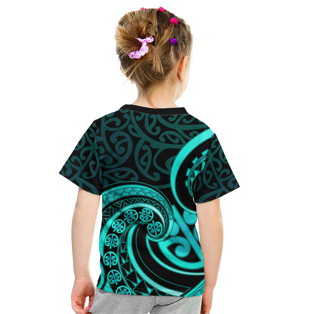 Turquoise New Zealand Mangopare Kid T Shirt Aotearoa Maori Koru Style