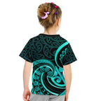 Turquoise New Zealand Mangopare Kid T Shirt Aotearoa Maori Koru Style