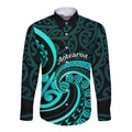 Turquoise New Zealand Mangopare Long Sleeve Button Shirt Aotearoa Maori Koru Style