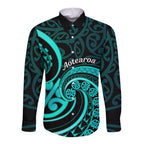 Turquoise New Zealand Mangopare Long Sleeve Button Shirt Aotearoa Maori Koru Style