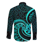 Turquoise New Zealand Mangopare Long Sleeve Button Shirt Aotearoa Maori Koru Style