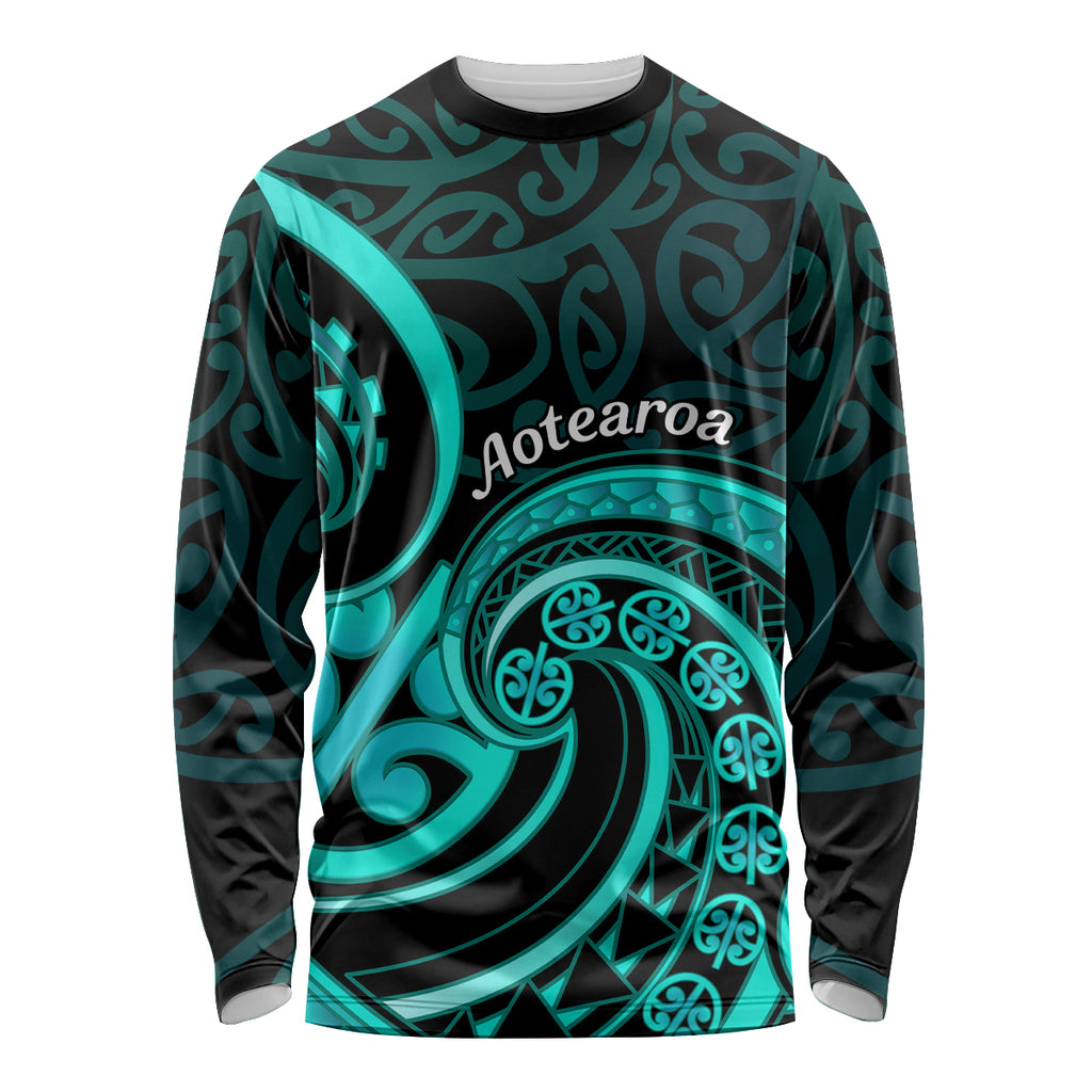 Turquoise New Zealand Mangopare Long Sleeve Shirt Aotearoa Maori Koru Style