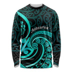 Turquoise New Zealand Mangopare Long Sleeve Shirt Aotearoa Maori Koru Style