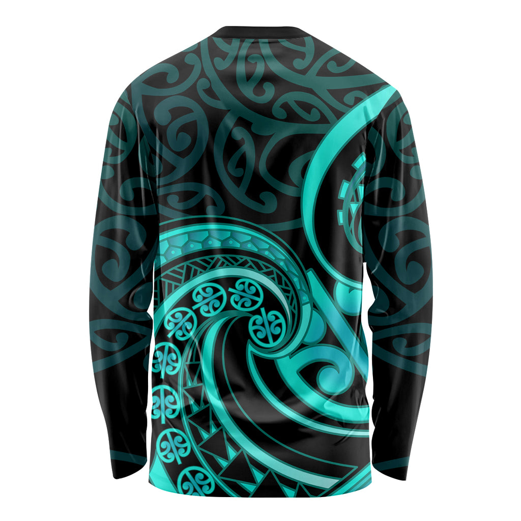 Turquoise New Zealand Mangopare Long Sleeve Shirt Aotearoa Maori Koru Style