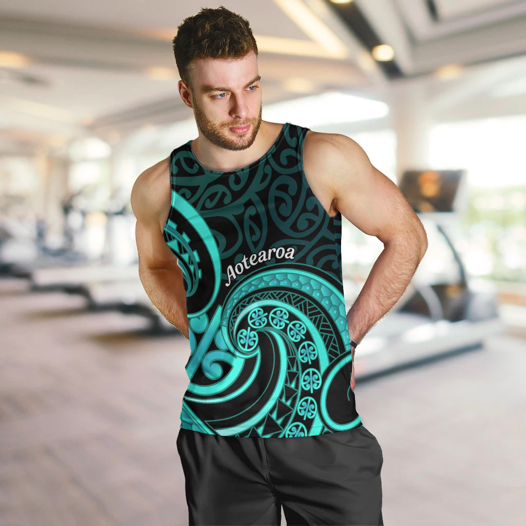 Turquoise New Zealand Mangopare Men Tank Top Aotearoa Maori Koru Style
