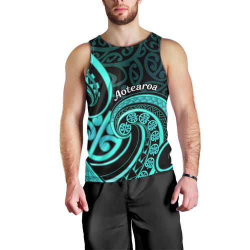 Turquoise New Zealand Mangopare Men Tank Top Aotearoa Maori Koru Style