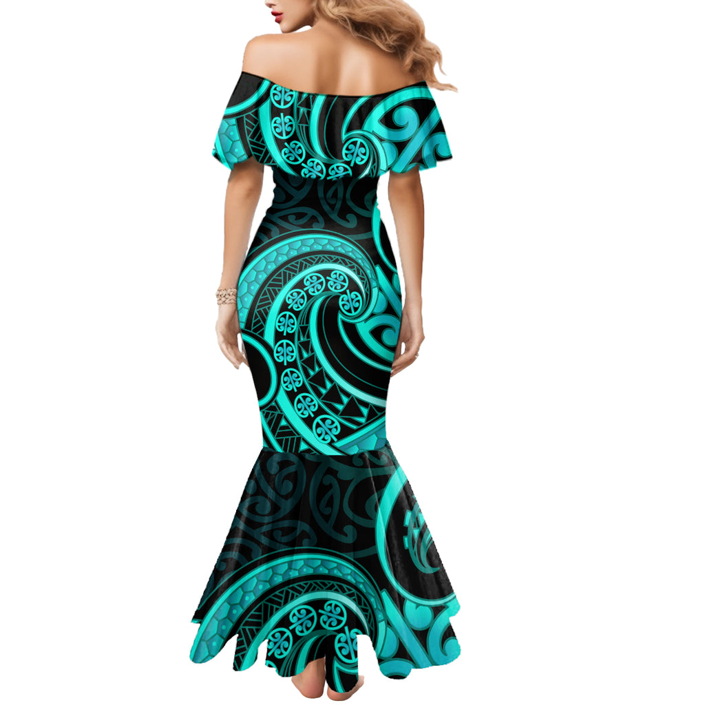 Turquoise New Zealand Mangopare Mermaid Dress Aotearoa Maori Koru Style