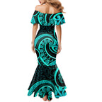 Turquoise New Zealand Mangopare Mermaid Dress Aotearoa Maori Koru Style