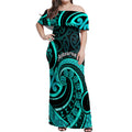 Turquoise New Zealand Mangopare Off Shoulder Maxi Dress Aotearoa Maori Koru Style