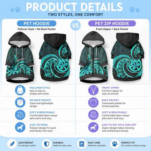 Turquoise New Zealand Mangopare Pet Hoodie Aotearoa Maori Koru Style