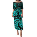 Turquoise New Zealand Mangopare Puletasi Aotearoa Maori Koru Style
