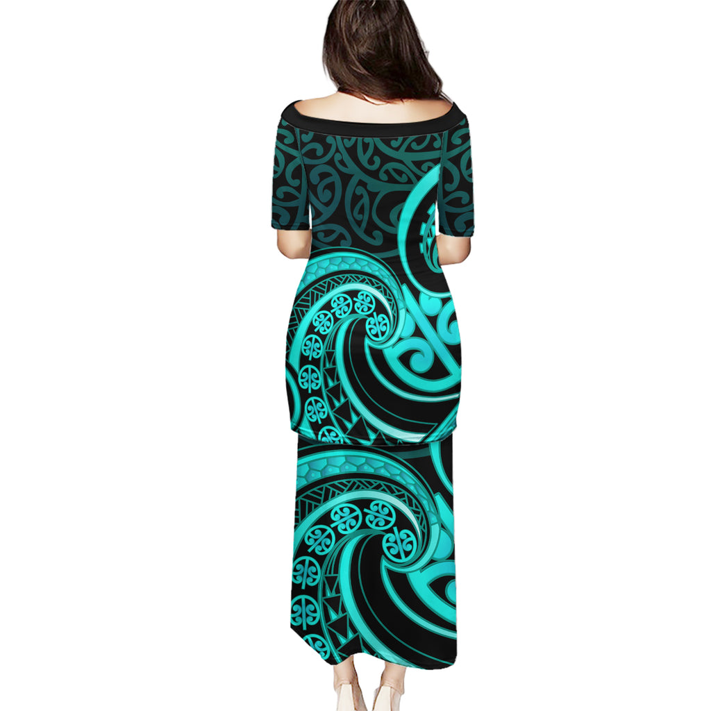 Turquoise New Zealand Mangopare Puletasi Aotearoa Maori Koru Style