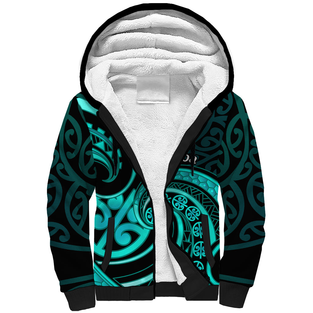 Turquoise New Zealand Mangopare Sherpa Hoodie Aotearoa Maori Koru Style