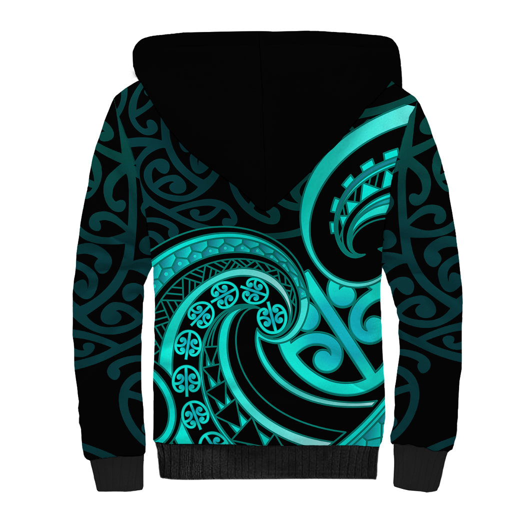 Turquoise New Zealand Mangopare Sherpa Hoodie Aotearoa Maori Koru Style
