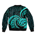 Turquoise New Zealand Mangopare Sleeve Zip Bomber Jacket Aotearoa Maori Koru Style