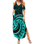 Turquoise New Zealand Mangopare Summer Maxi Dress Aotearoa Maori Koru Style