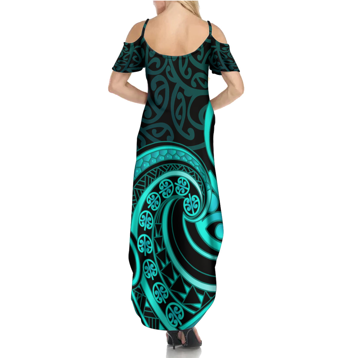 Turquoise New Zealand Mangopare Summer Maxi Dress Aotearoa Maori Koru Style