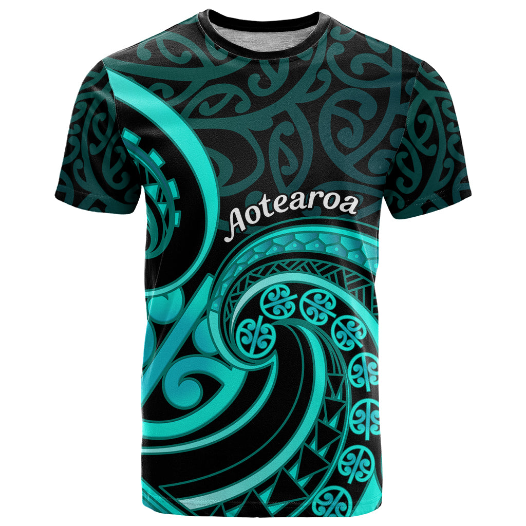 Turquoise New Zealand Mangopare T Shirt Aotearoa Maori Koru Style