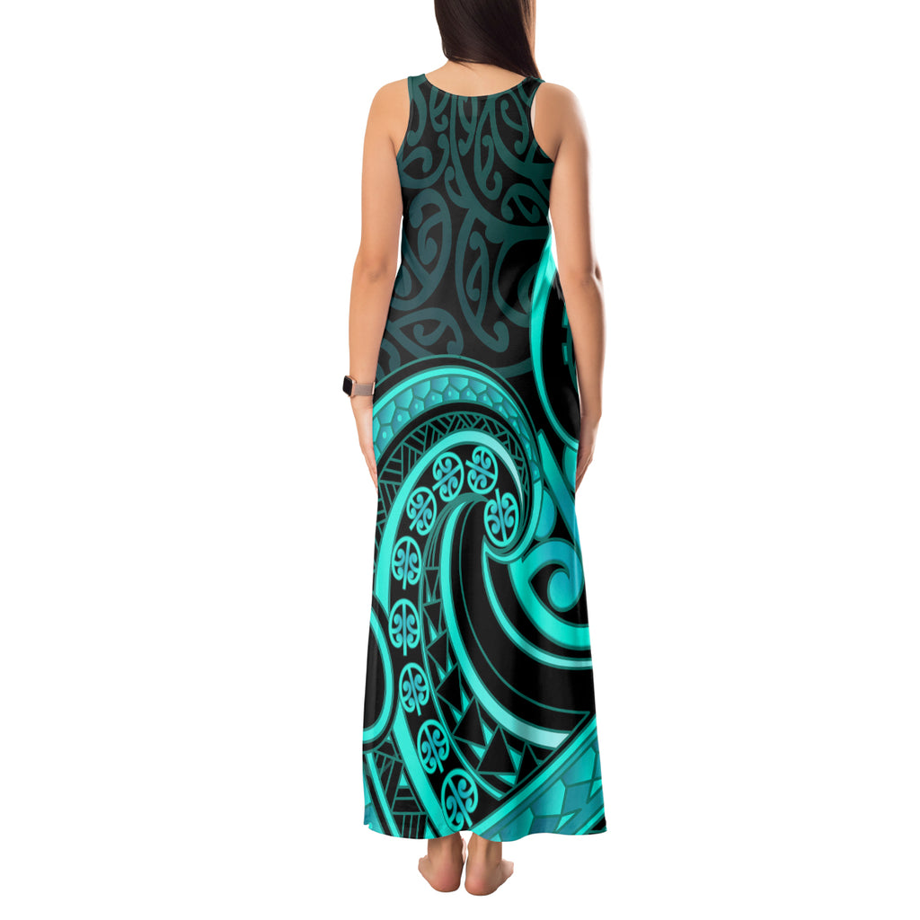 Turquoise New Zealand Mangopare Tank Maxi Dress Aotearoa Maori Koru Style