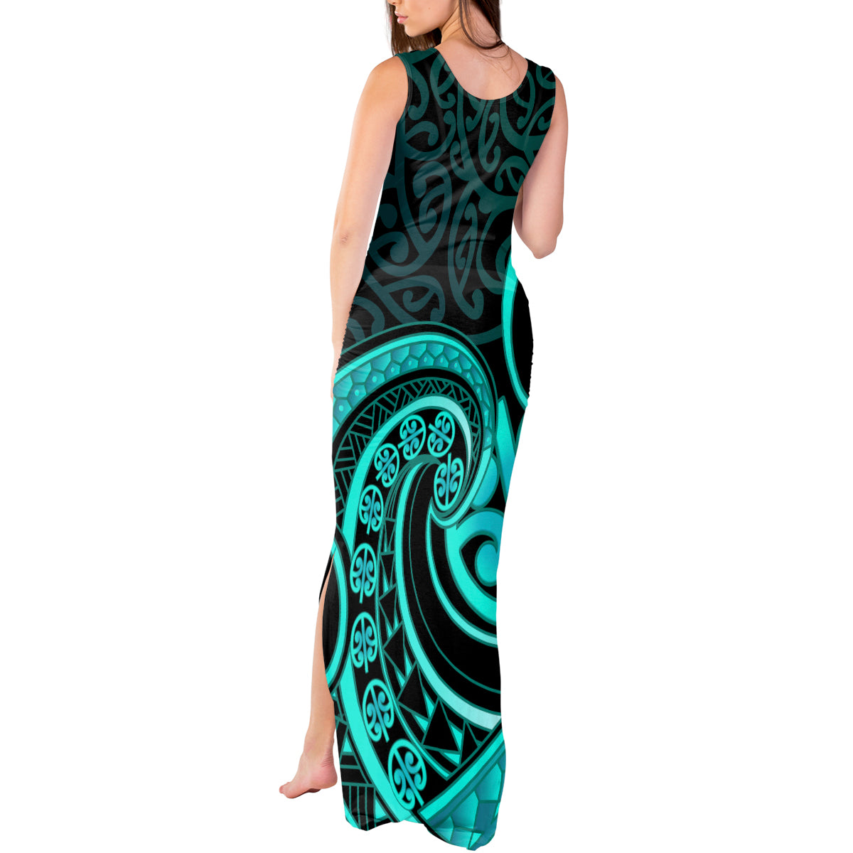 Turquoise New Zealand Mangopare Tank Maxi Dress Aotearoa Maori Koru Style