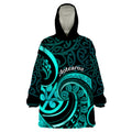 Turquoise New Zealand Mangopare Wearable Blanket Hoodie Aotearoa Maori Koru Style