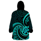 Turquoise New Zealand Mangopare Wearable Blanket Hoodie Aotearoa Maori Koru Style
